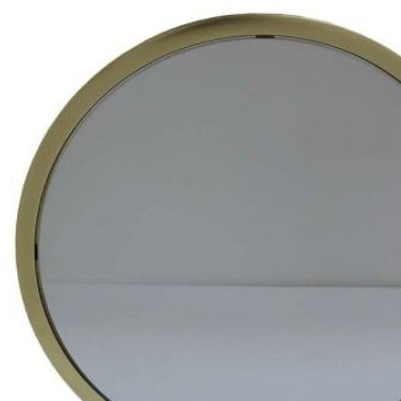 HomeRoots 19" Brass Metal Round Freestanding Ornate Framed Makeup Shaving Tabletop Mirror image number 2