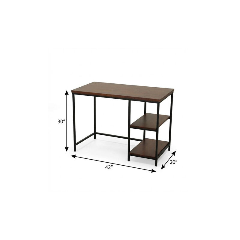 HomeRoots 42" Chestnut and Black Solid Wood and Metal Computer Desk image number 5