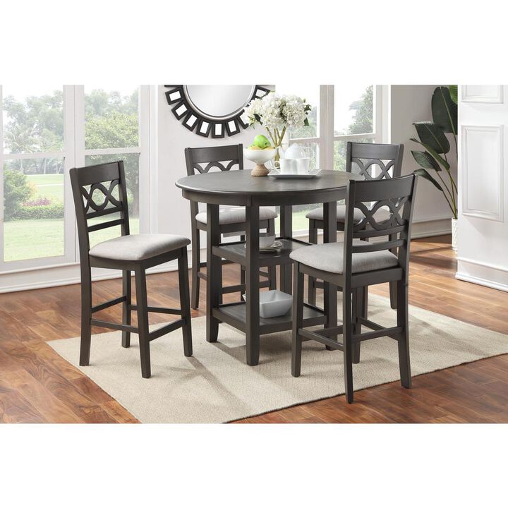 New Classic Furniture Cori 5-Piece Wood Round Counter Table Set with 4 Chairs in Gray