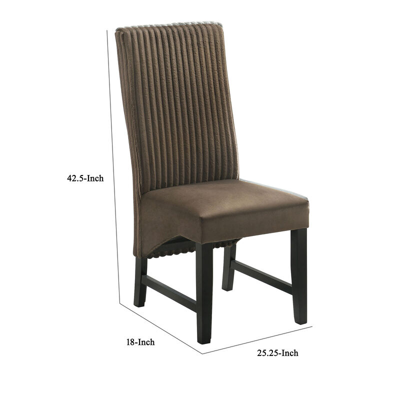 Ranna Dining Chair Set of 2, Brown Velvet Foam Cushions, Hardwood - Benzara