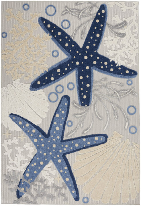 HomeRoots 6' X 9' Navy Blue And Gray Starfish Indoor Outdoor Area Rug