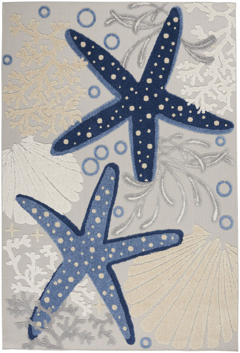 HomeRoots 6' X 9' Navy Blue And Gray Starfish Indoor Outdoor Area Rug image number 0