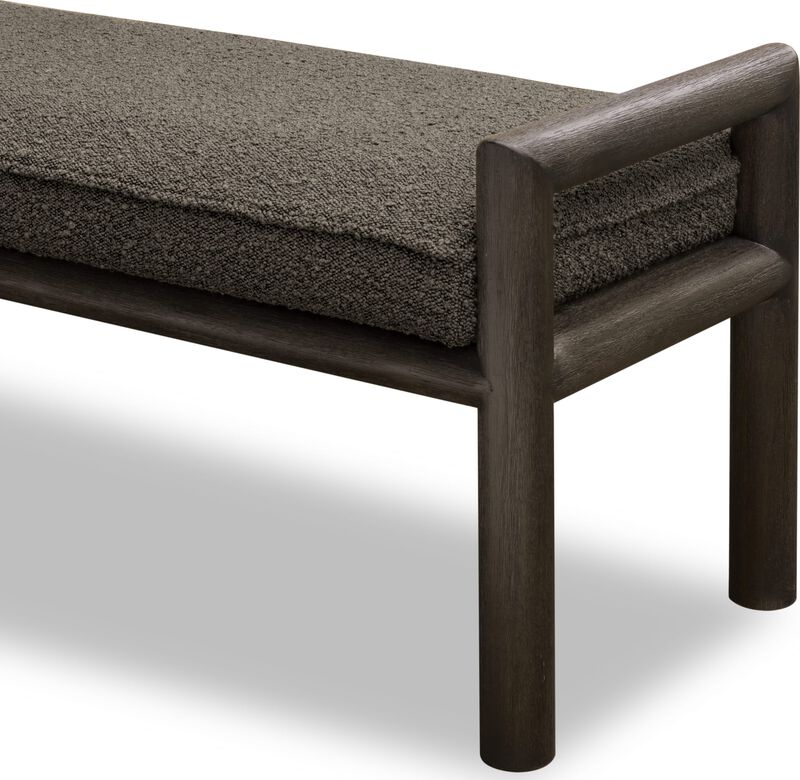 Dorsey Boucle Upholstered Wooden Bench in Basalt Grey and Pumpernickel