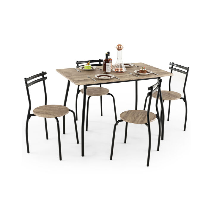5 Pieces Dining Table Set with Wood and Metal Frame-Natural