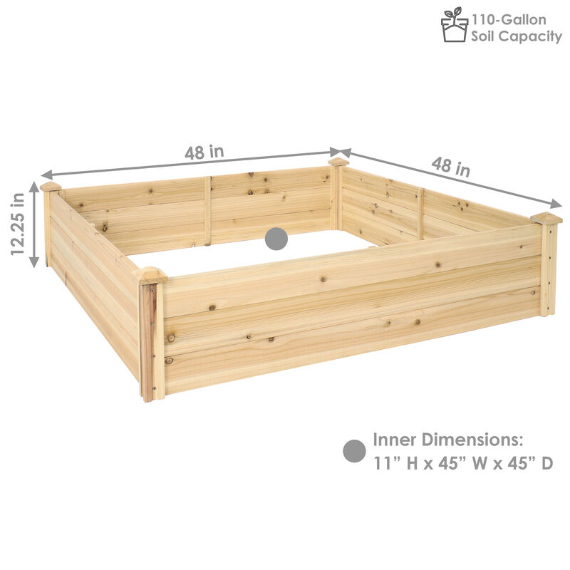 Sunnydaze Wooden Fir Square Raised Garden Bed - 48 in - Natural