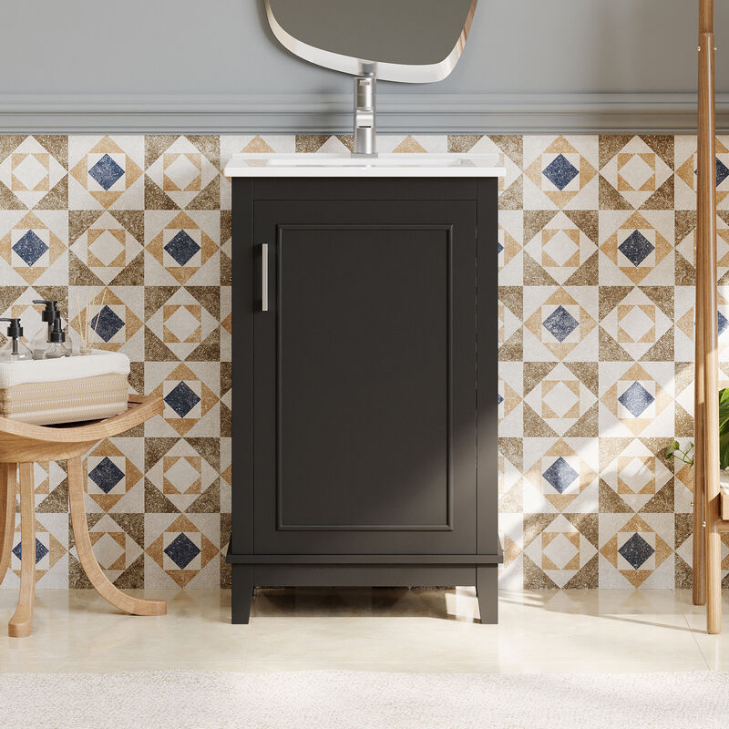 ELEMENT ACE Modern Compact Bathroom Vanity Cabinet with Ceramic Basin and Ample Storage Space image number 1