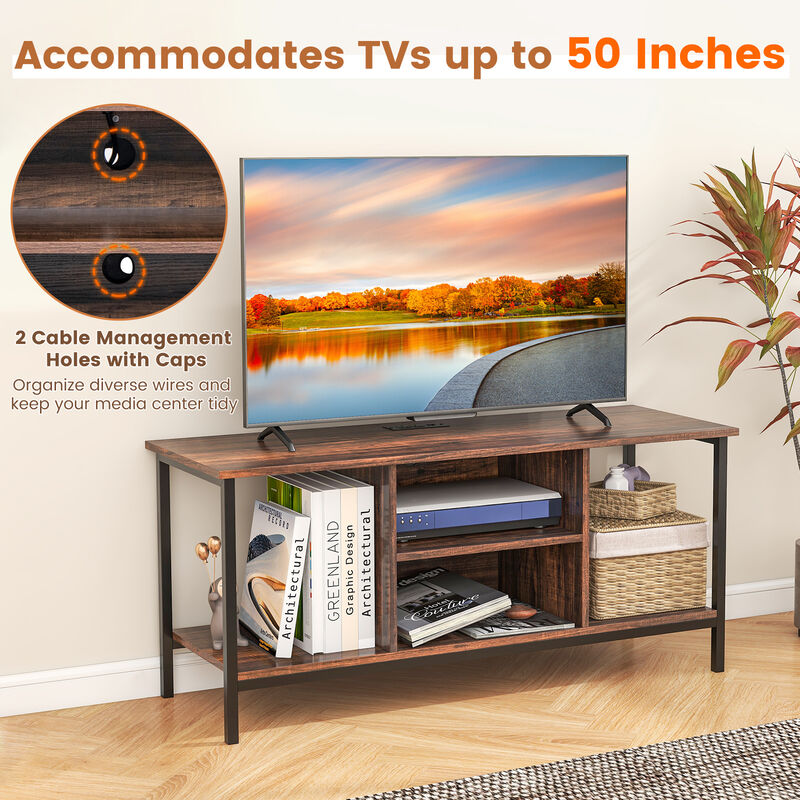 TV Stand Entertainment Center with Open Storage Shelves and Power Outlets to 50 Inches-Rustic Brown
