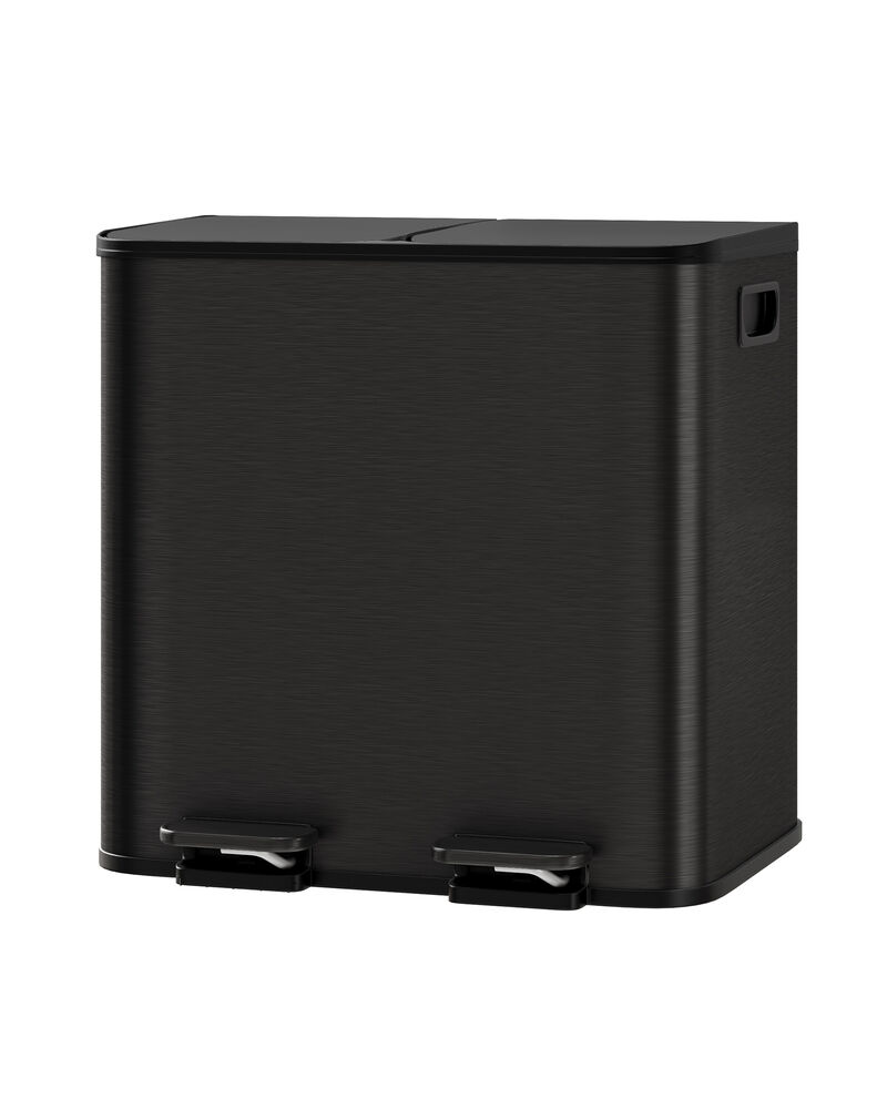 Stainless Steel Dual Compartment Trash Can. 2x15L Removable Buckets, Soft-Close Lid, Touchless pedal image number 0