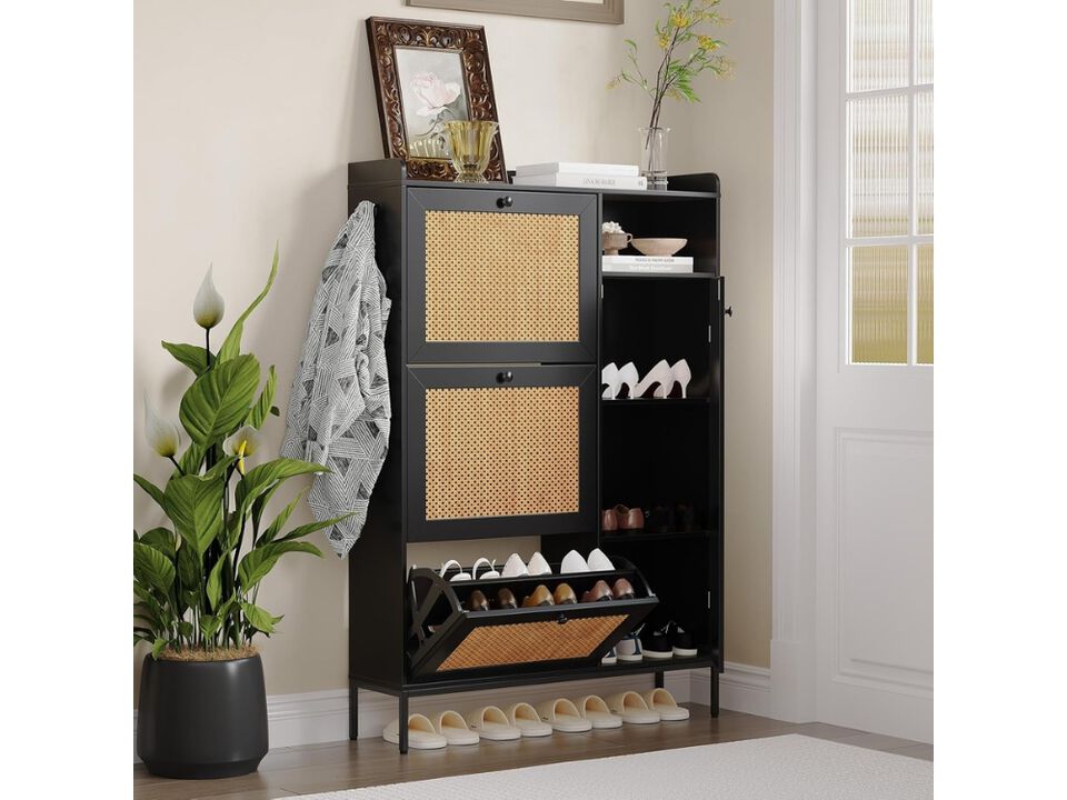 Slim Entryway Shoe Storage Cabinet 3 Tier Flip Drawer Adjustable Space Saving