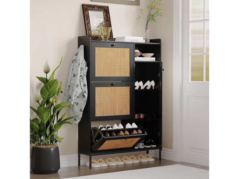 Slim Entryway Shoe Storage Cabinet 3 Tier Flip Drawer Adjustable Space Saving image number 1