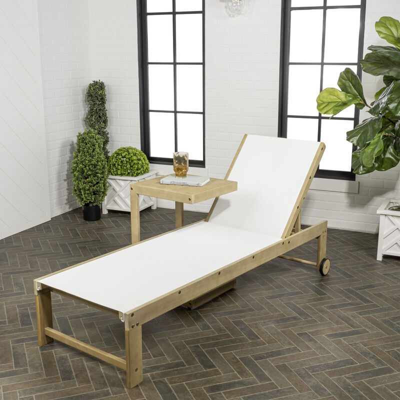Trabuco Coastal Modern Acacia Wood Mesh 3-Position Outdoor foldable Chaise Lounge Set with Side Table