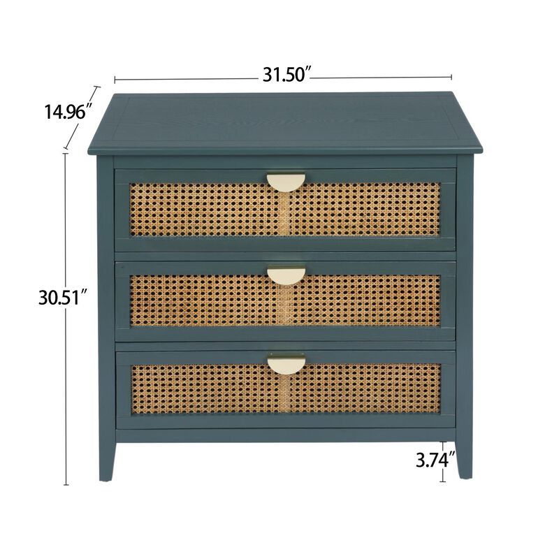 MONDAWE Natural Rattan 3 Drawer Cabinet ,American  Style Furniture Suitable for Bedroom, Living room, Study