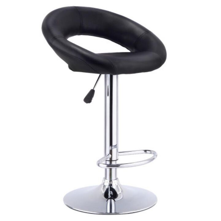 Set of 2 Adjustable Swivel PU Bar Stools-Black