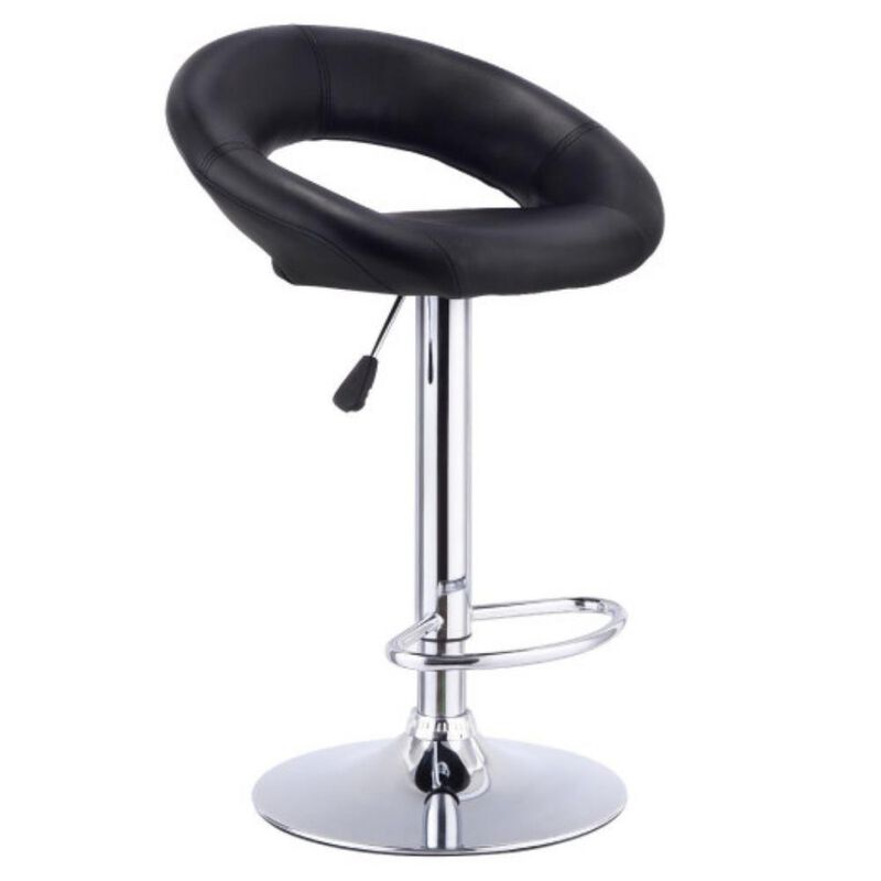 Set of 2 Adjustable Swivel PU Bar Stools-Black