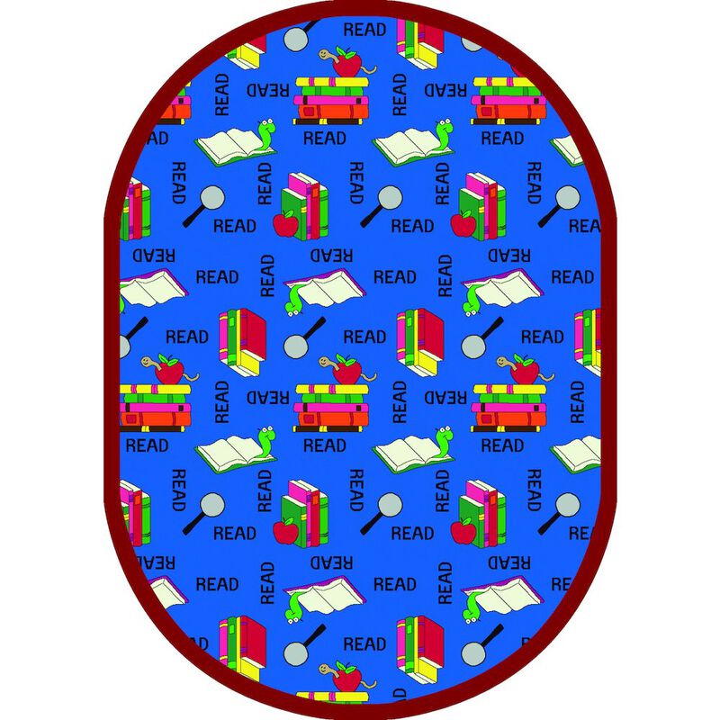 Joy Carpets Kid Essentials Bookworm 5'4 x 7'8 Oval Area Rug in Color Blue