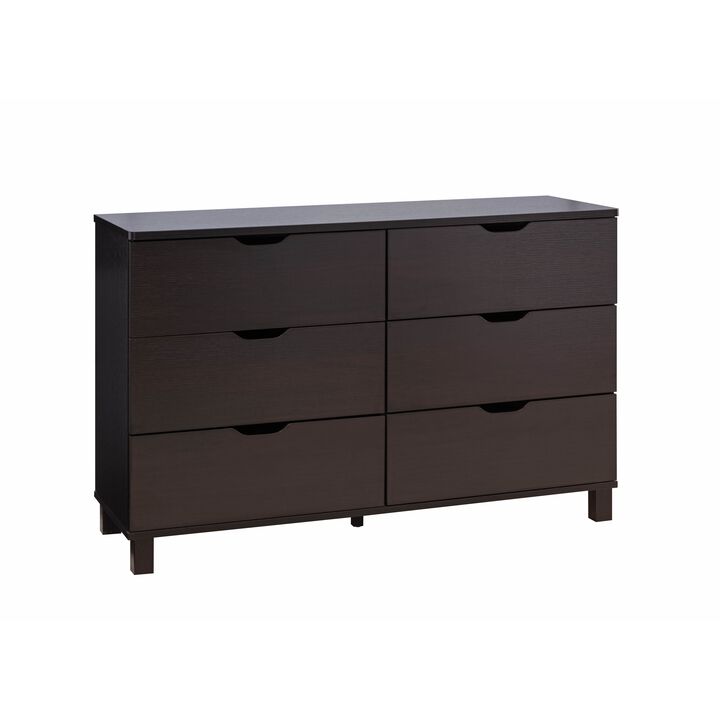 Dresser with 6 Drawers and Cut Out Pulls, Dark Brown-Benzara