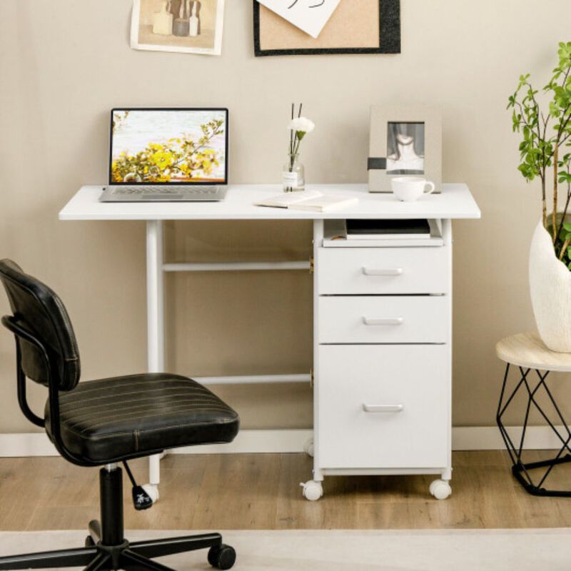 Home Office Folding Computer Laptop Desk Wheeled with 3 Drawers