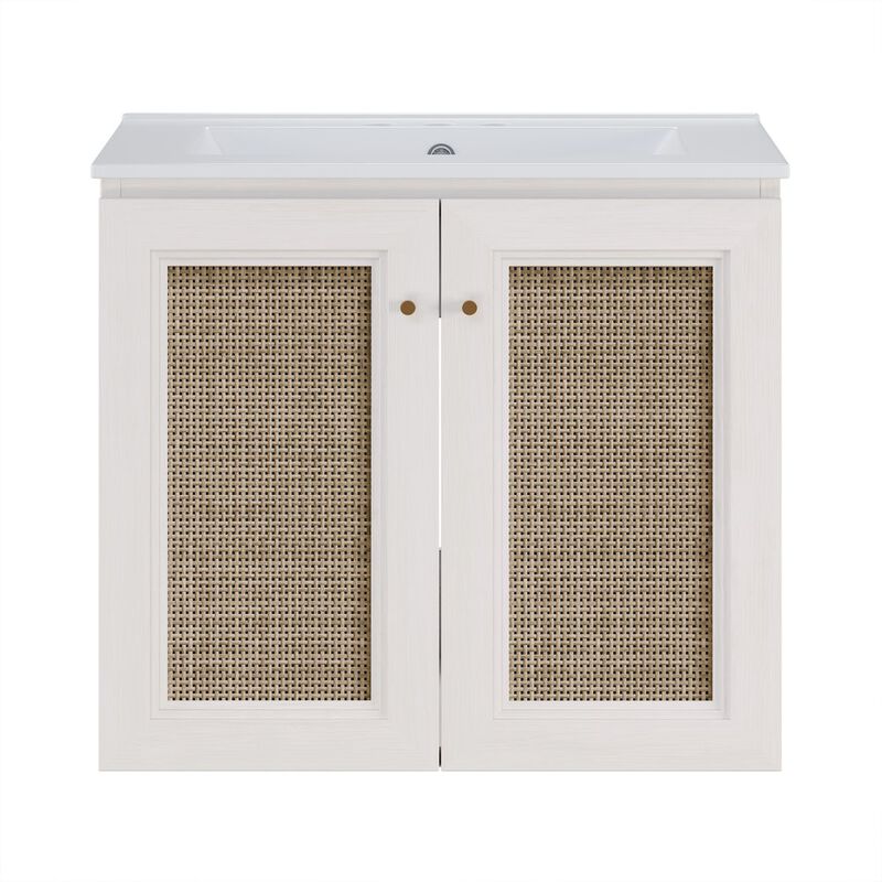 24" Wall-Mounted Bathroom Vanity in White Oak, Centerset Faucet Holes Vanity Top image number 0