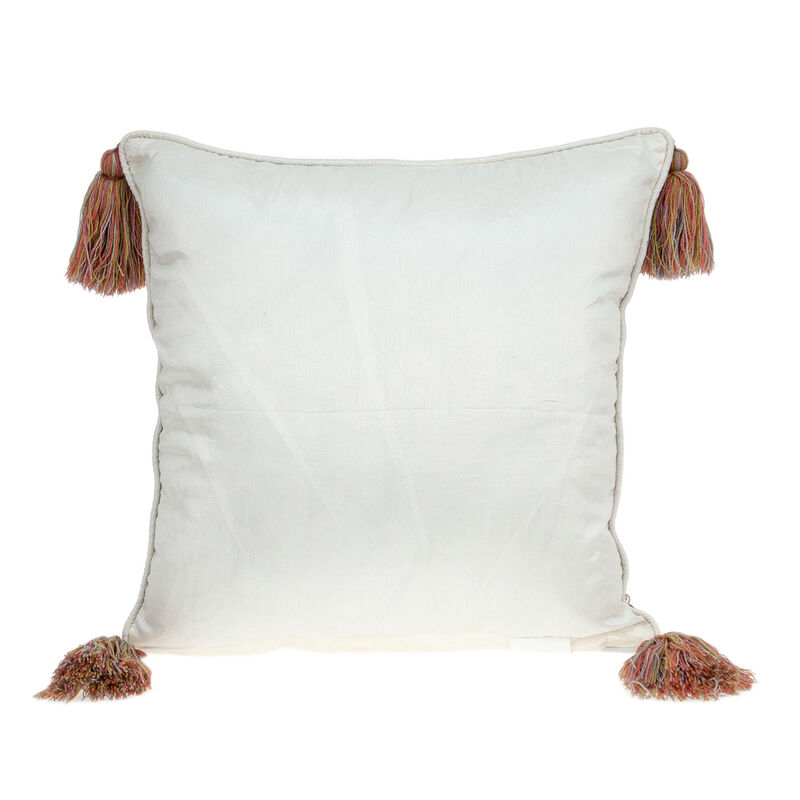 HomeRoots 18" Red and White Floral Cotton Throw Pillow With Embroidery, Tassels image number 2