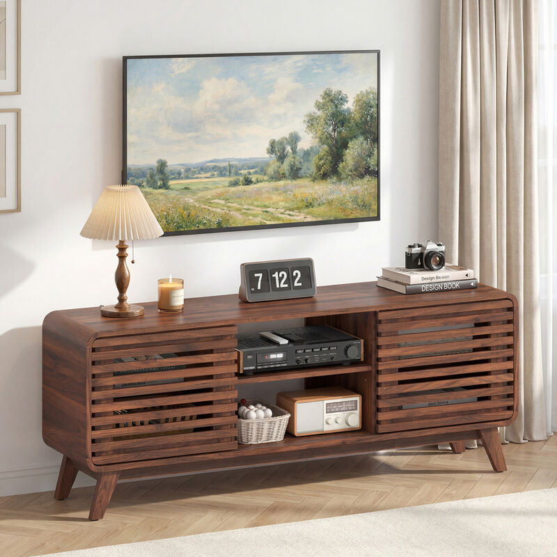Modern Entertainment Center with Grille Style Sliding Doors for Living Room image number 5