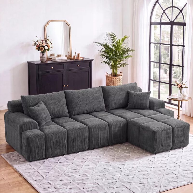 Vipbear 122" L Shaped Modular Sectional Sofa with Ottoman Oversized Deep Seat Comfy Chenille Fabric image number 3
