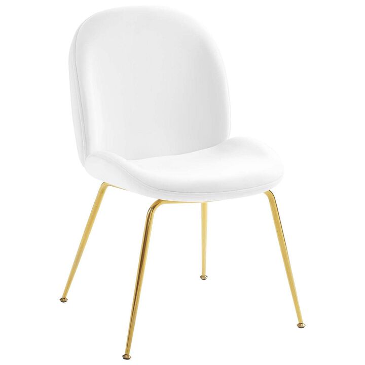 Modway Scoop Performance Velvet Side Gold Stainless Steel Metal Base in White, Dining Chair