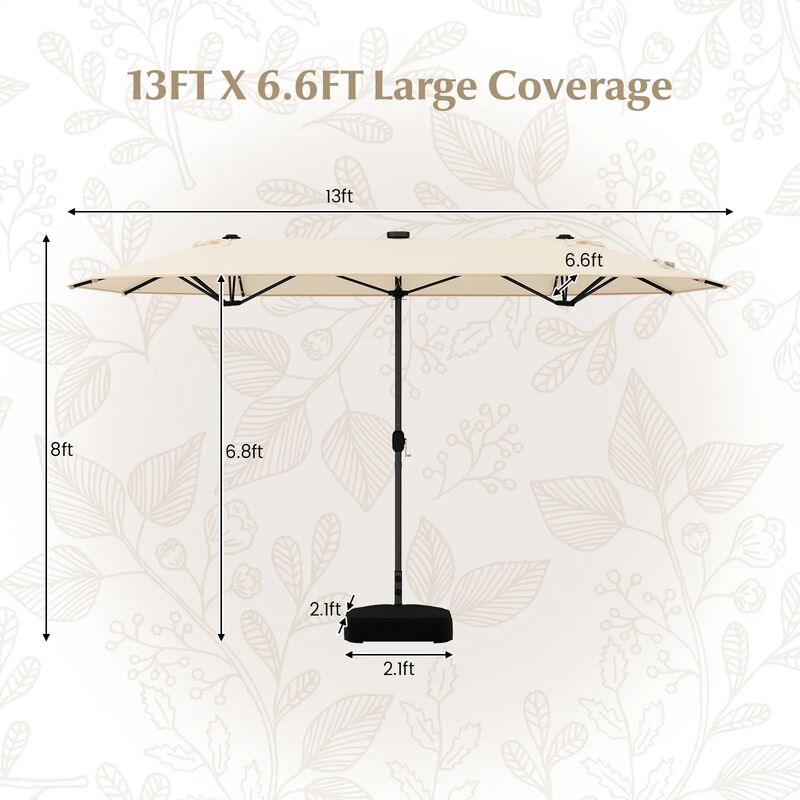 Mondawe 13FT Double-sided Patio Umbrella with Solar Lights for Garden Pool Backyard