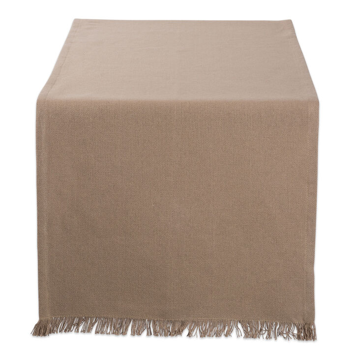 72" Solid Stone Brown Fringed Table Runner