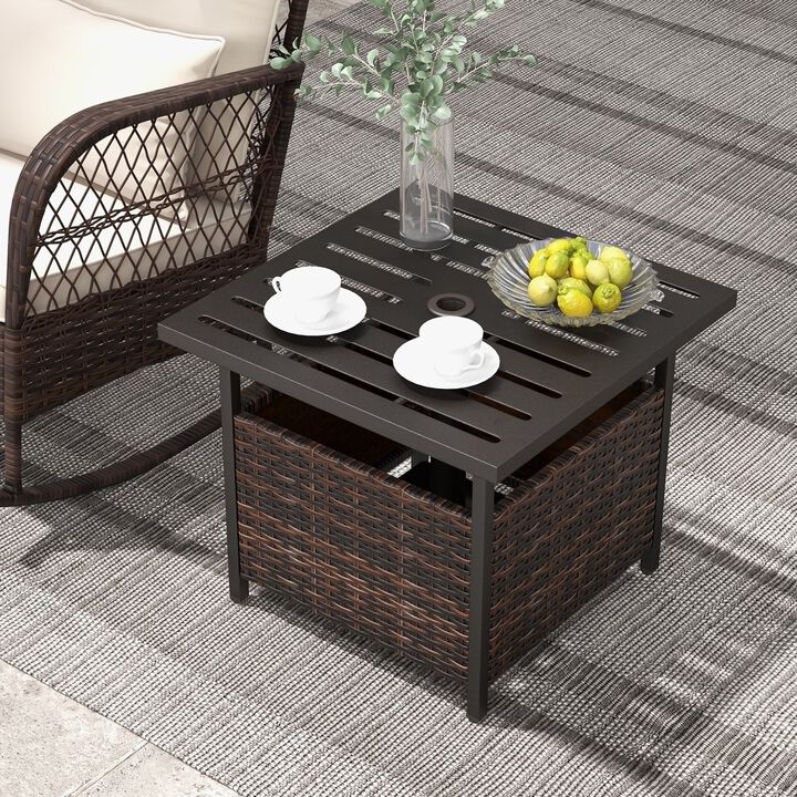 Outdoor Patio Rattan Wicker Steel Side Deck Table