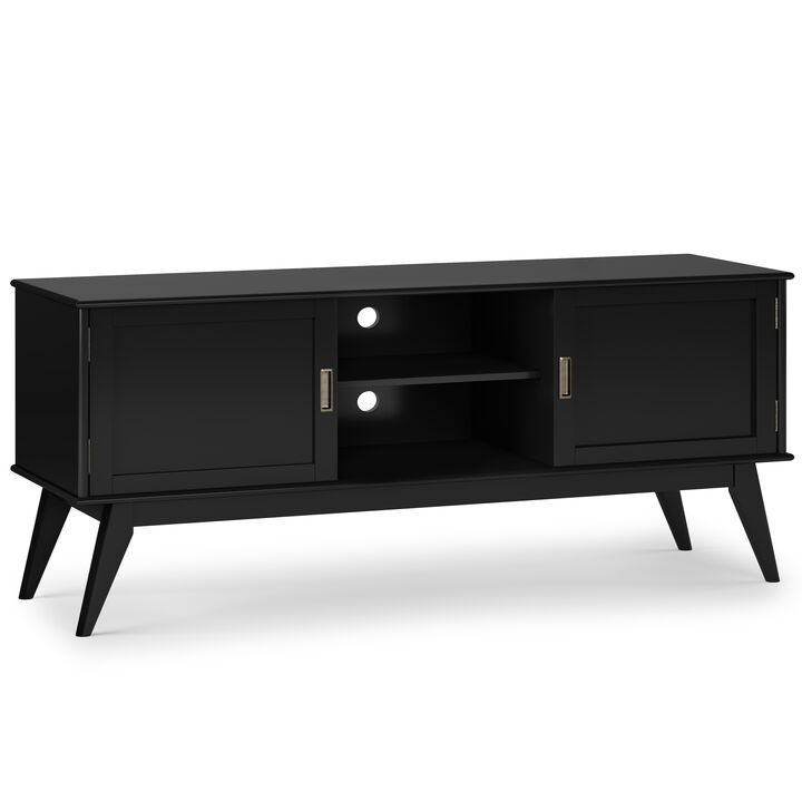 Draper SOLID HARDWOOD 60 inch Wide Mid Century Modern TV Media Stand in Black For TVs up to 65 inches