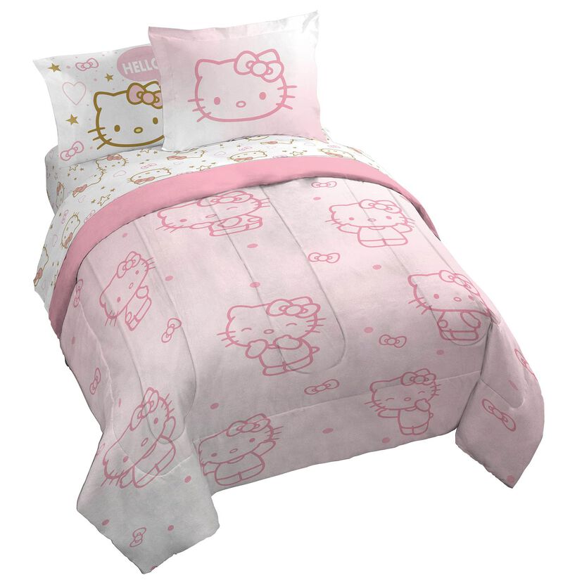 Jay Franco Hello Kitty Queen Comforter Set - 7 Piece Bedding Includes Sheet Set & Pillow Covers - Super Soft Pink Bedding