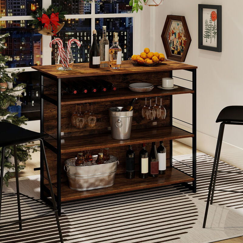 Kitchen Island Mini Bar with 4 Tiers, Footrest, and Built-In Wine Rack-Coffee image number 6