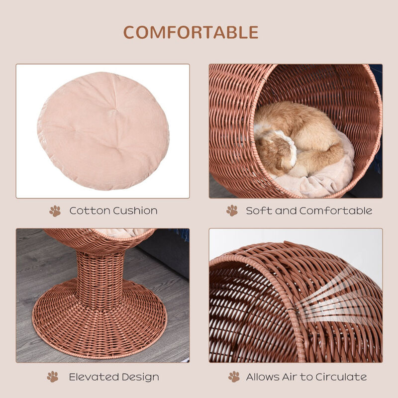 Cozy Cat Cocoon: Rotatable Woven Grass Egg Pod Bed with Cushion