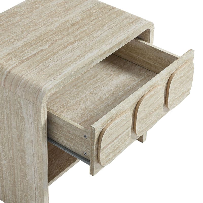 Modway Toscana 1-Drawer Nightstand in Travertine - Rounded Curved-Top Nightstand with Circular Pattern Drawer - Modern Side or End Table for Living Room with Storage Drawer and Shelf image number 8