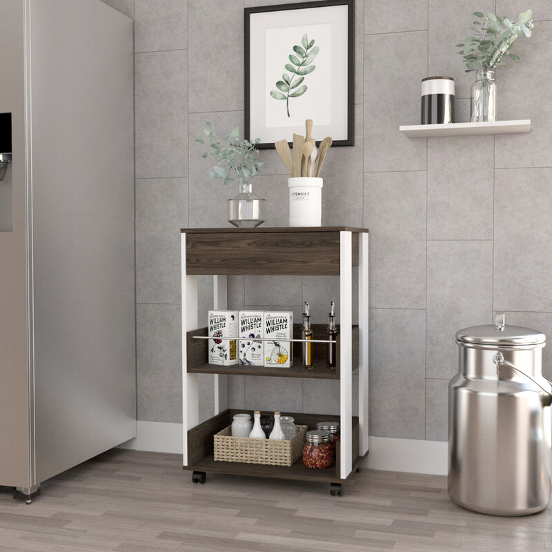 Kitchen Cart Coron, Kitchen, White / Dark Walnut