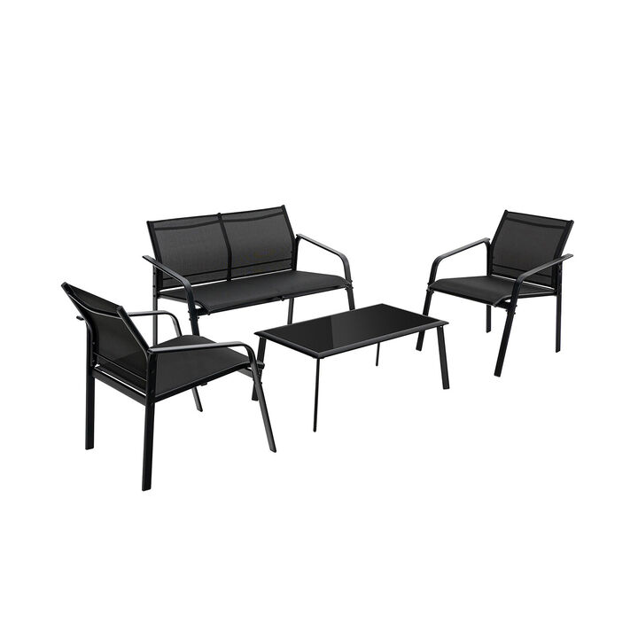 4 Pieces Patio Furniture Set with Armrest Loveseat Sofas and Glass Table Deck