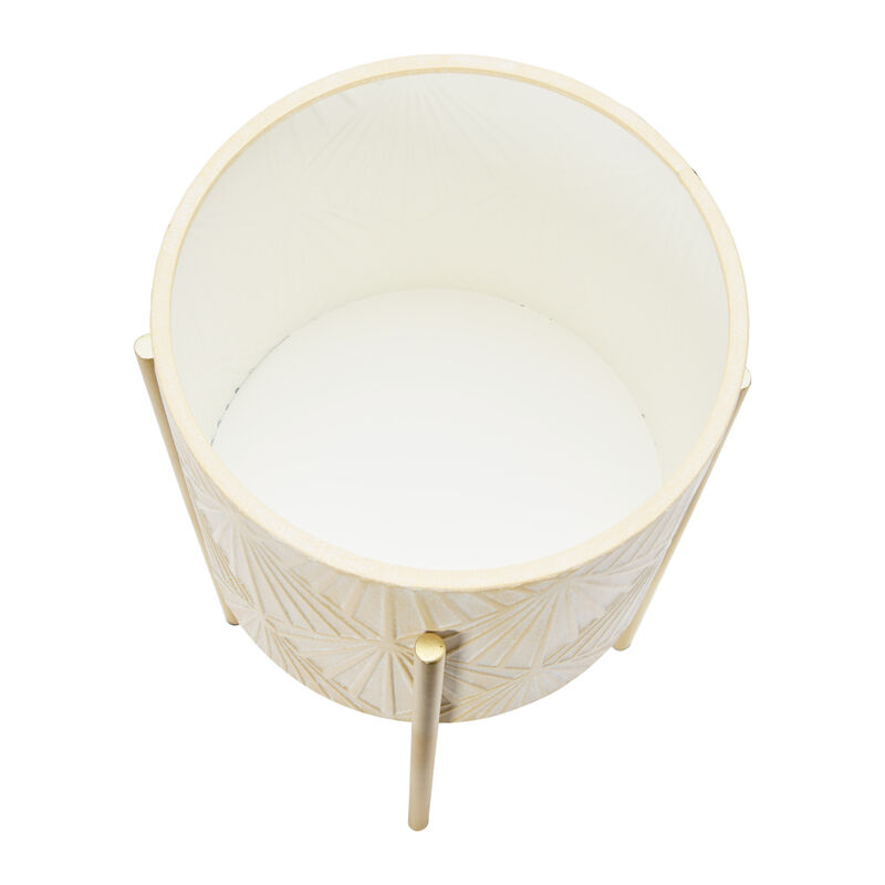 Modern Boho Embossed Metal Planters with Stands, Cream and Gold, Set of 2 image number 4