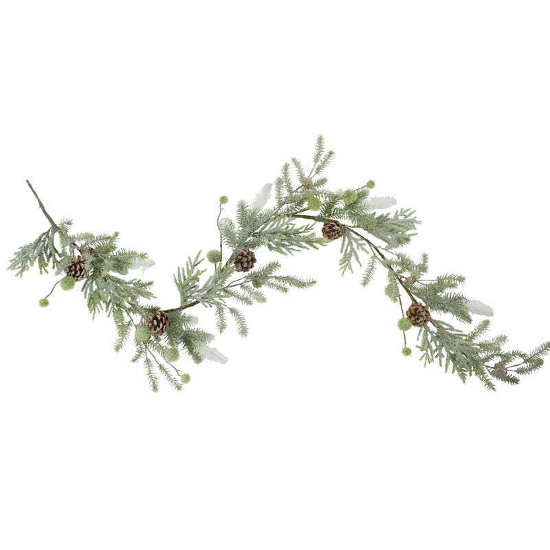 5' X 10" Frosted Pine and Pine Cone Christmas Garland - Unlit image number 0