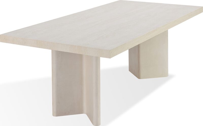 Caye Stone Top Double Pedestal Dining Table with Ivory Cement Base