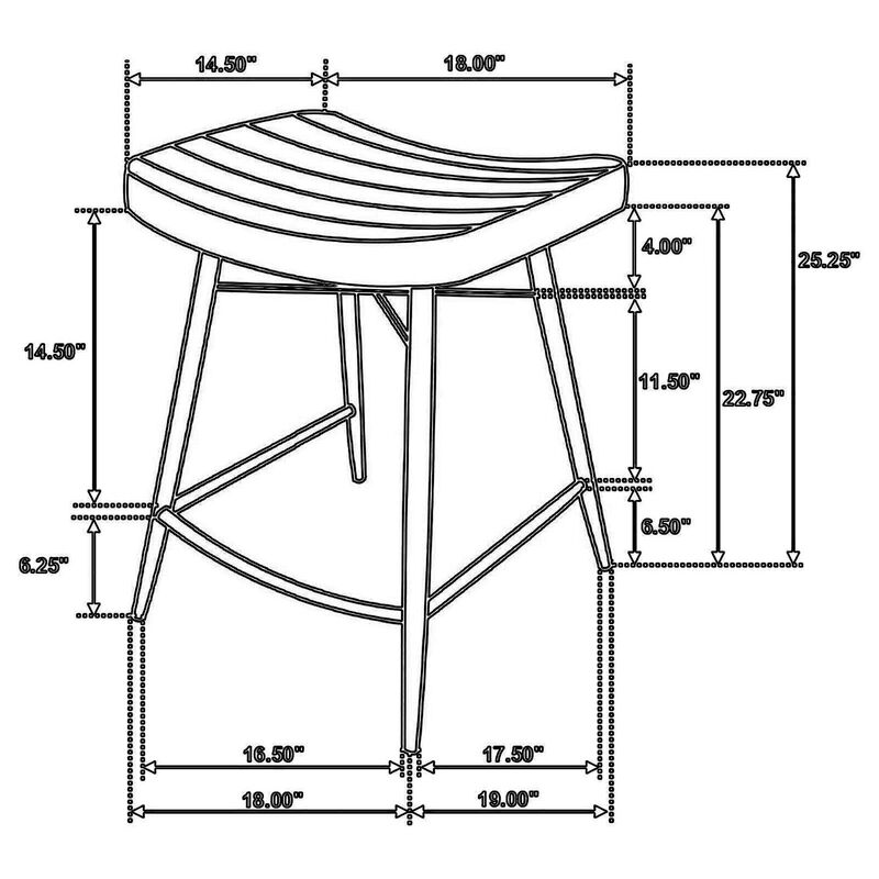 Vini 25 Inch Counter Stool Set of 2, Curved Leather Seat, Tufted Black image number 5