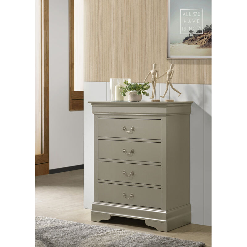 Louis Philippe G3103-BC 4 Drawer Chest, Silver Champagne