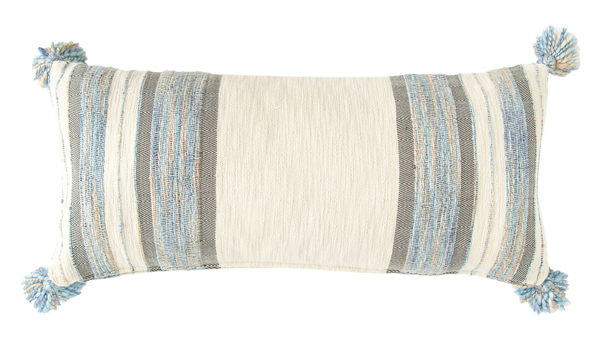 Cotton Knit Throw Pillow with Ruffle Edge, Multicolor