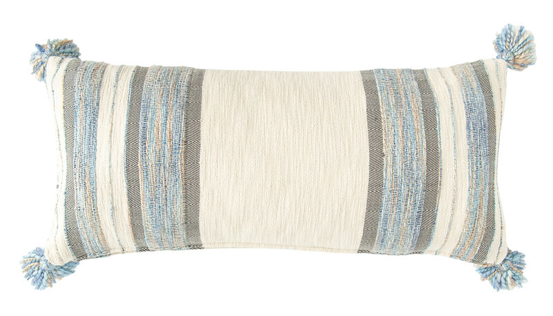Cotton Knit Throw Pillow with Ruffle Edge, Multicolor image number 0