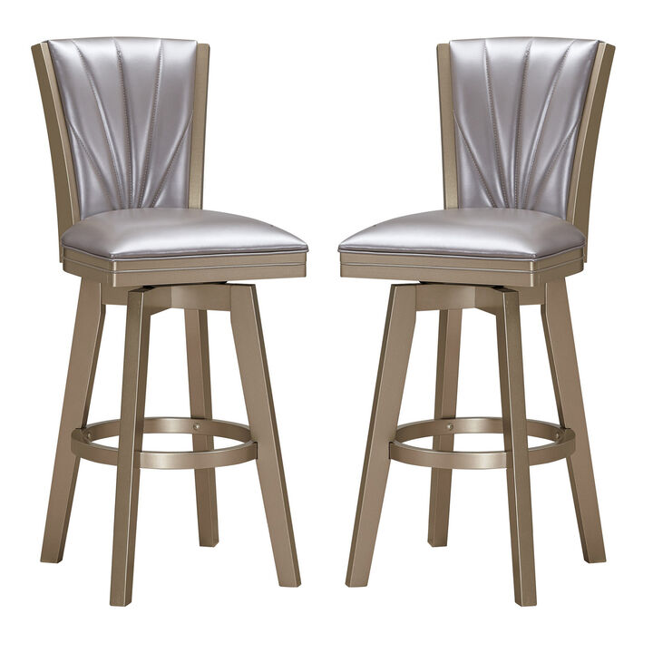 Barstool with Swivel Seat and Stitched Backrest, Set of 2, Pearl Gray-Benzara