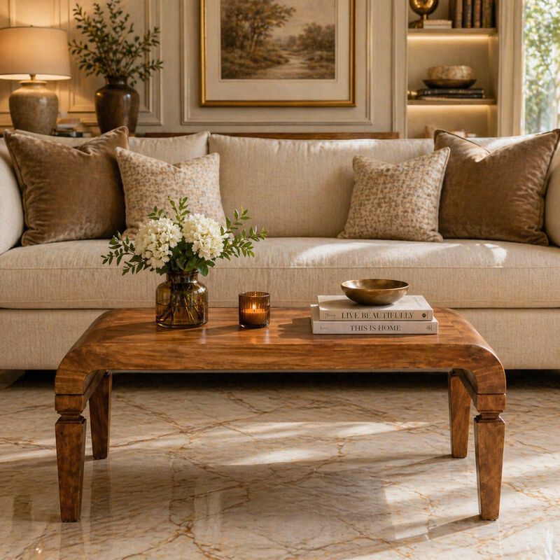Artisan Furniture Solid Wood Curved Frame Coffee Table , Brown image number 1