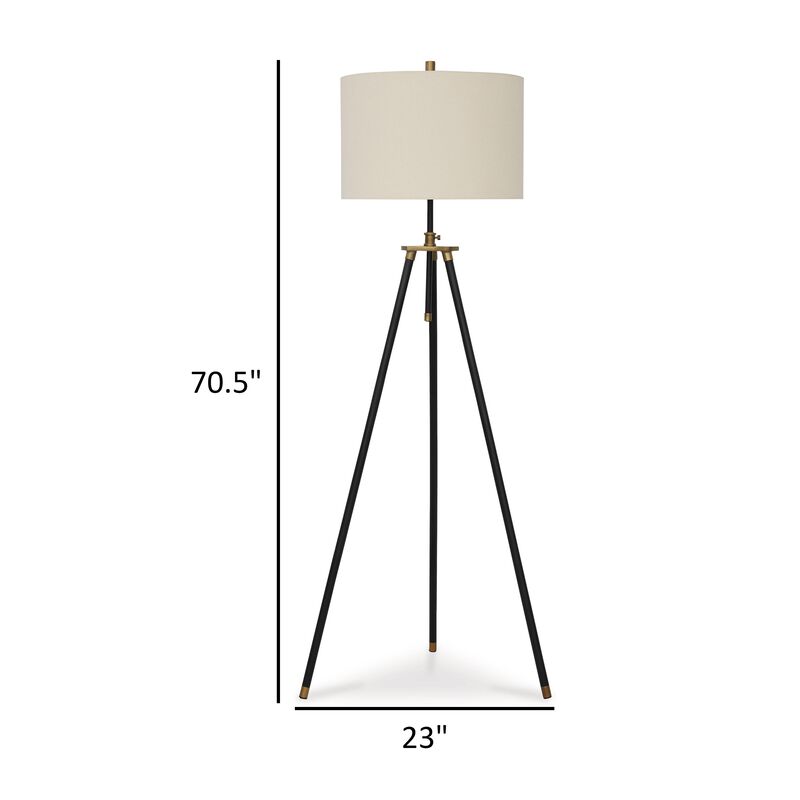 Egan 71 Inch Floor Lamp, White Drum Shade and Classic Tripod Metal Base - Benzara
