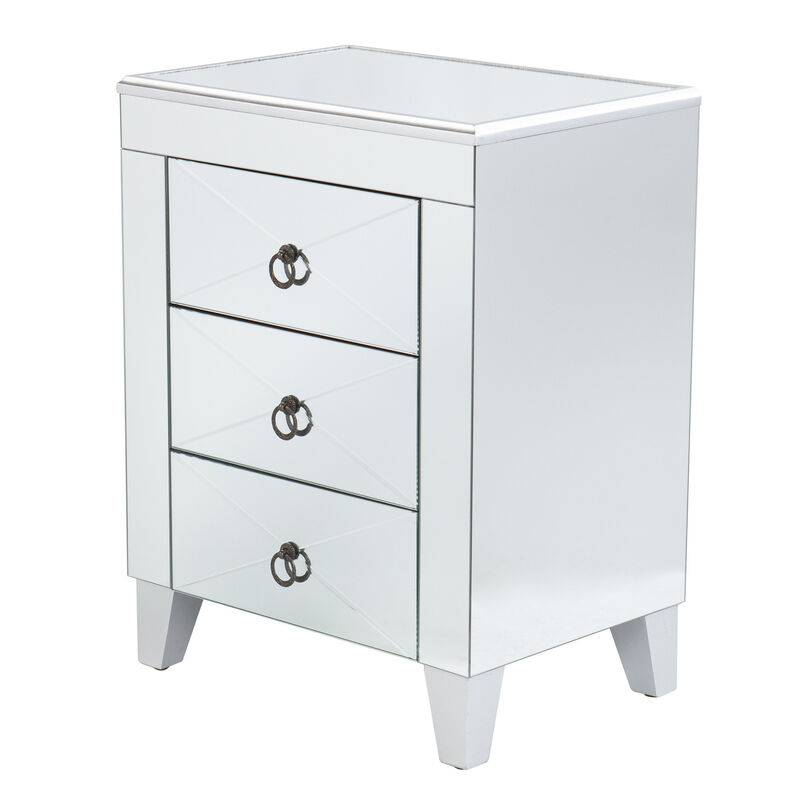 Hivvago 26 Inch  Silver End Table With Three Drawers