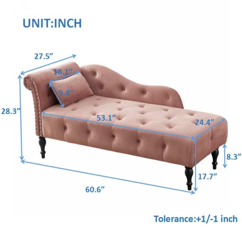 Merax Velvet Chaise Lounge Buttons Tufted Nailhead Trimmed Solid Wood Legs image number 3