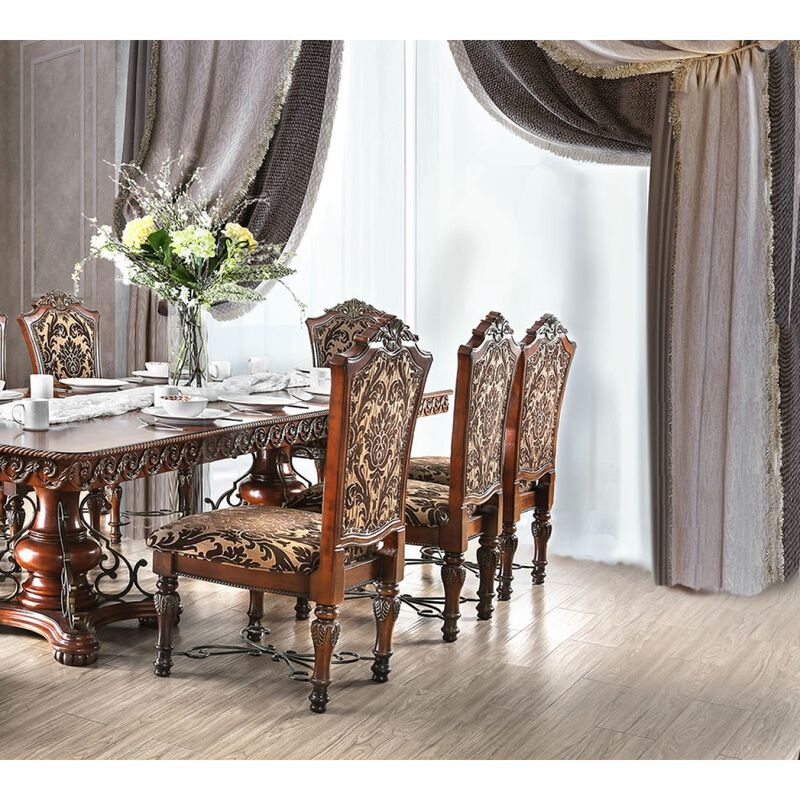 Streamdale Brown Cherry Side Chairs with Floral Design Seats