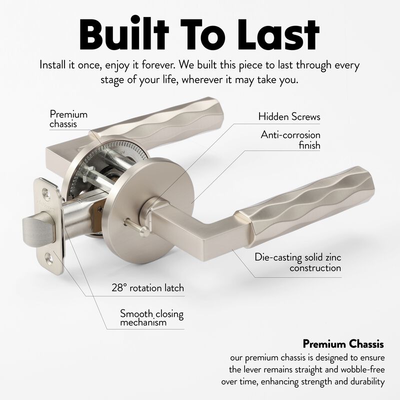 Hailey Satin Nickel Modern Bed/Bath Interior Door Handle with Round Rosette and Concealed Screws (Privacy) image number 4